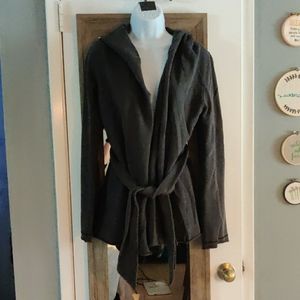 Lucky Brand Hooded Raw Edge Cardigan Sweater w Tie